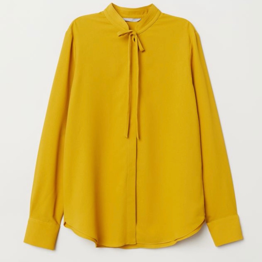 H&M Mustard Yellow Tie Front Blouse US4